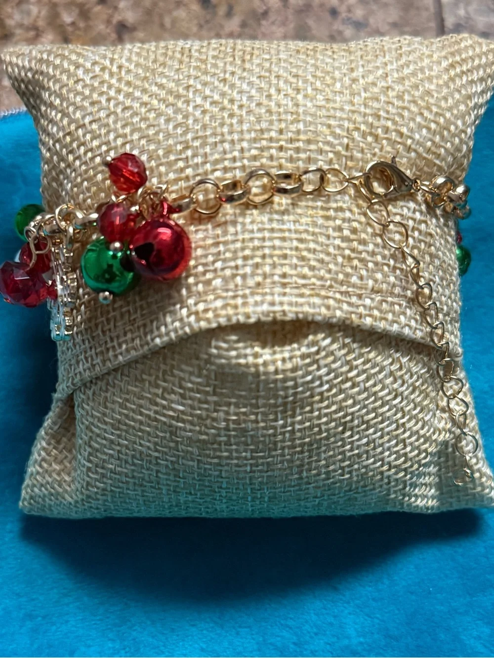 Gold-tone Holiday Charm Bracelet with Red & Green Accents